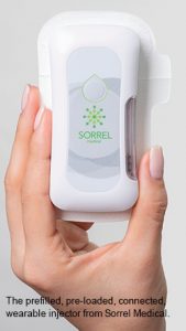 The prefilled, pre-loaded, connected, wearable injector from Sorrel Medical.