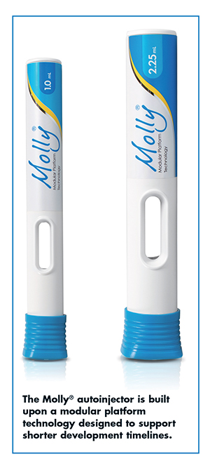 The Molly® autoinjector is built upon a modular platform technology designed to support shorter development timelines.