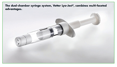 The dual-chamber syringe system, Vetter Lyo-Ject®, combines multi-faceted advantages.