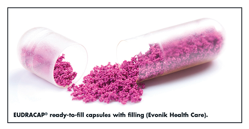 EUDRACAP® ready-to-fill capsules with filling (Evonik Health Care).